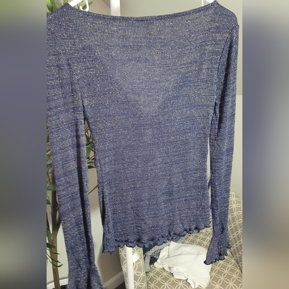 Free People Intimately V Neck knit front bow tie flutter cuffs slits size XS - Picture 4 of 4